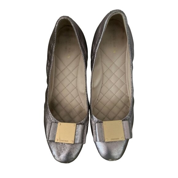 Cole Haan Ballet Flats Bronze Color Quilted Gold Bow Size 9.5 - Picture 1 of 11